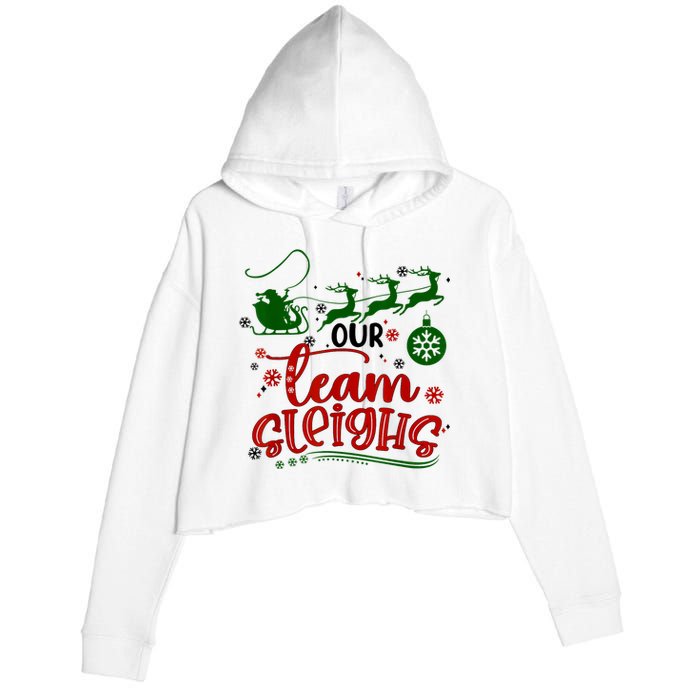 Our Team Sleighs Reindeer Santa Claus Xmas Office Staff Crop Fleece Hoodie