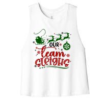 Our Team Sleighs Reindeer Santa Claus Xmas Office Staff Women's Racerback Cropped Tank