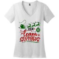 Our Team Sleighs Reindeer Santa Claus Xmas Office Staff Women's V-Neck T-Shirt