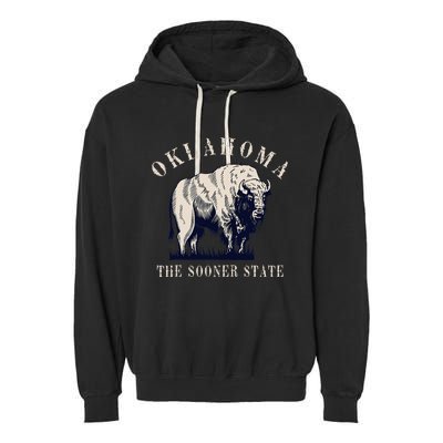 Oklahoma The Sooner State American Bison Buffalo Garment-Dyed Fleece Hoodie