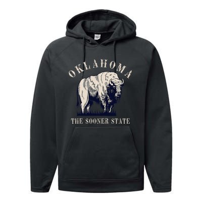 Oklahoma The Sooner State American Bison Buffalo Performance Fleece Hoodie