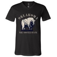 Oklahoma The Sooner State American Bison Buffalo V-Neck T-Shirt