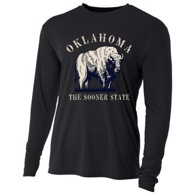 Oklahoma The Sooner State American Bison Buffalo Cooling Performance Long Sleeve Crew