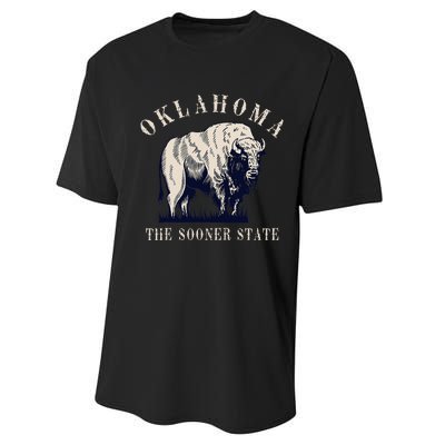 Oklahoma The Sooner State American Bison Buffalo Performance Sprint T-Shirt