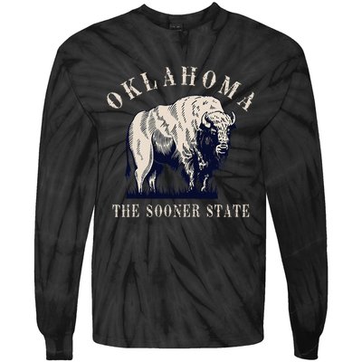 Oklahoma The Sooner State American Bison Buffalo Tie-Dye Long Sleeve Shirt