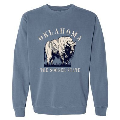 Oklahoma The Sooner State American Bison Buffalo Garment-Dyed Sweatshirt