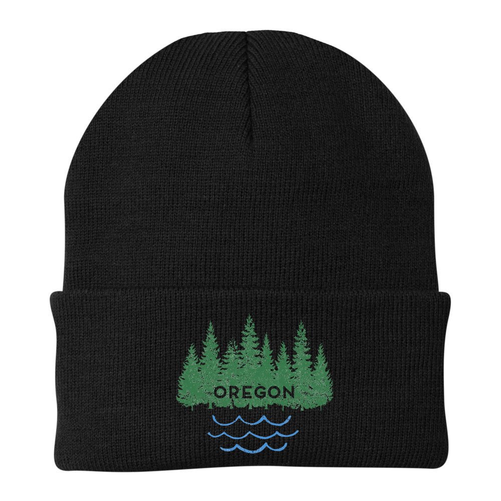 Oregon Trees Silhouette Nature Outdoorsy Beanie