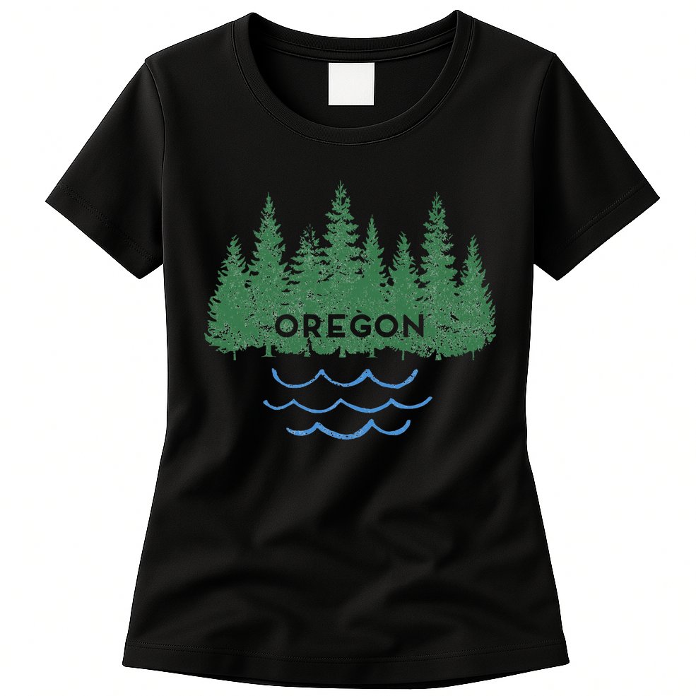 Oregon Trees Silhouette Nature Outdoorsy Womens T-Shirt