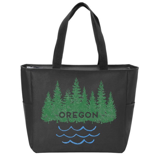 Oregon Trees Silhouette Nature Outdoorsy Zip Tote Bag