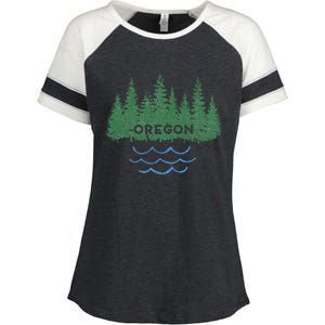 Oregon Trees Silhouette Nature Outdoorsy Enza Ladies Jersey Colorblock Tee