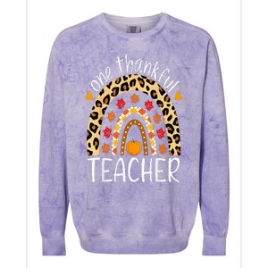 One Thankful Teacher Thanksgiving Rainbow Leopard Fall Colorblast Crewneck Sweatshirt