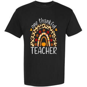 One Thankful Teacher Thanksgiving Rainbow Leopard Fall Garment-Dyed Heavyweight T-Shirt