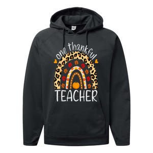 One Thankful Teacher Thanksgiving Rainbow Leopard Fall Performance Fleece Hoodie