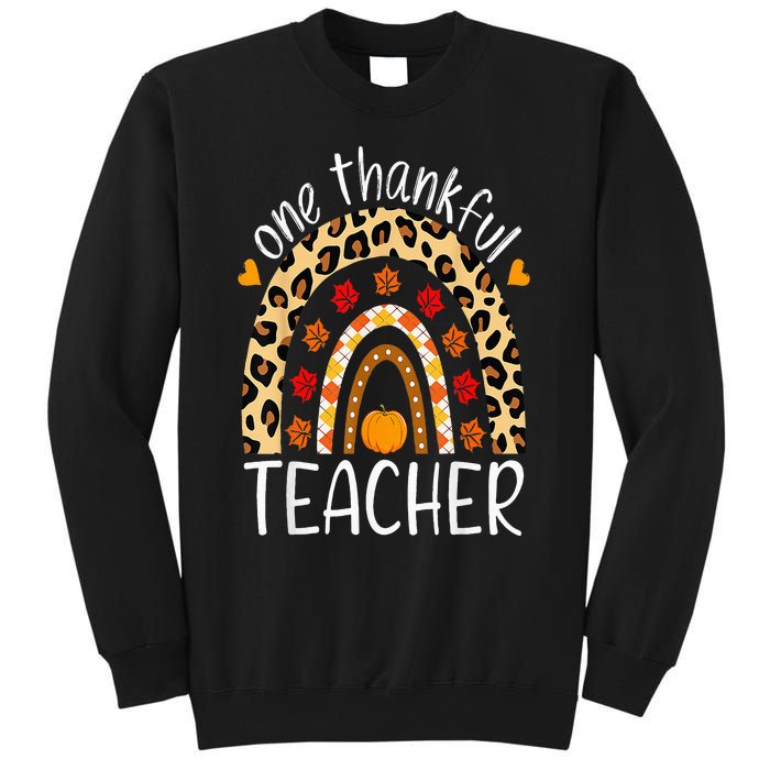 One Thankful Teacher Thanksgiving Rainbow Leopard Fall Sweatshirt