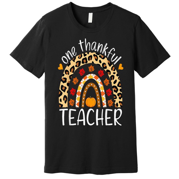 One Thankful Teacher Thanksgiving Rainbow Leopard Fall Premium T-Shirt