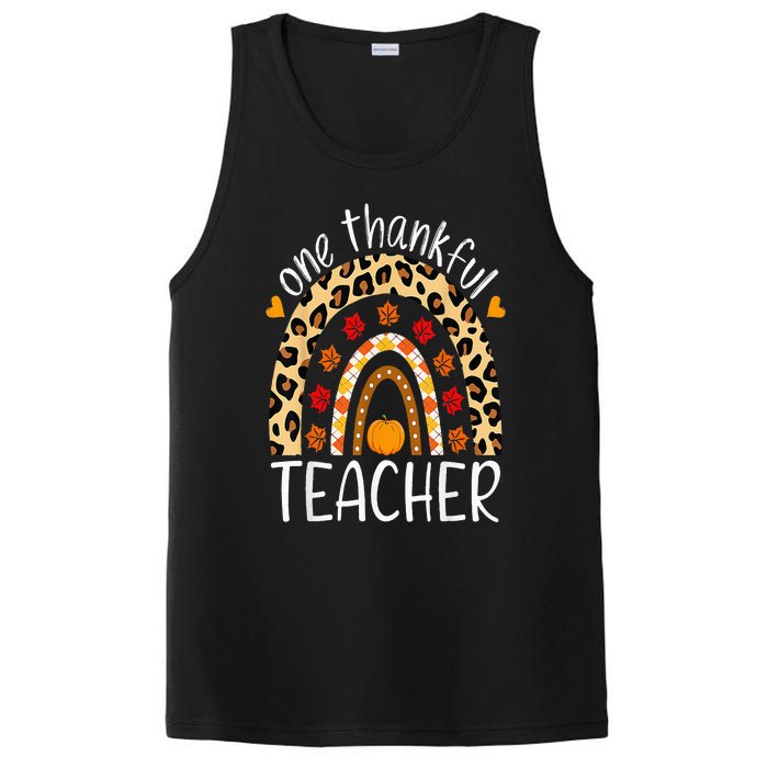 One Thankful Teacher Thanksgiving Rainbow Leopard Fall PosiCharge Competitor Tank