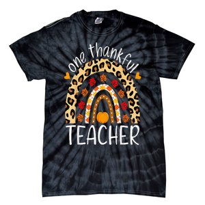 One Thankful Teacher Thanksgiving Rainbow Leopard Fall Tie-Dye T-Shirt