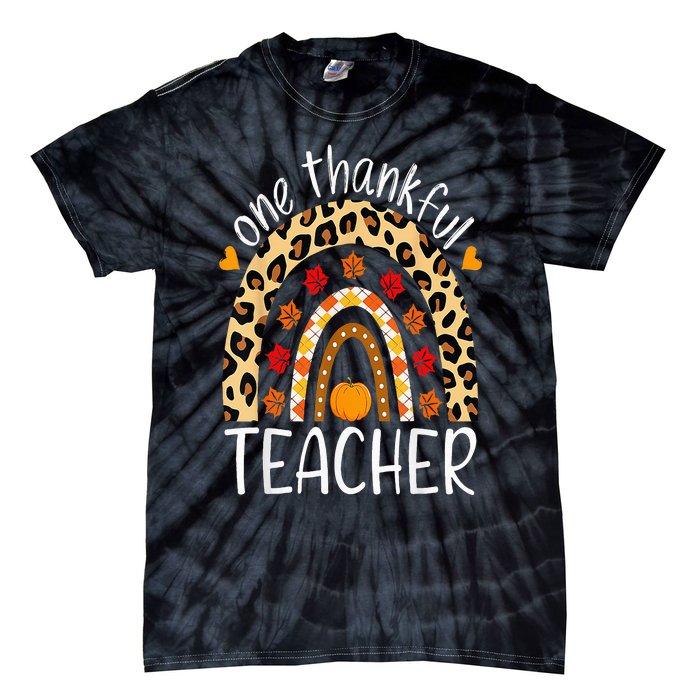 One Thankful Teacher Thanksgiving Rainbow Leopard Fall Tie-Dye T-Shirt