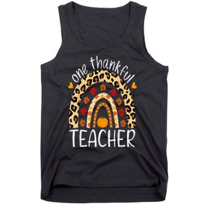 One Thankful Teacher Thanksgiving Rainbow Leopard Fall Tank Top