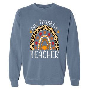 One Thankful Teacher Thanksgiving Rainbow Leopard Fall Garment-Dyed Sweatshirt