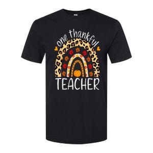 One Thankful Teacher Thanksgiving Rainbow Leopard Fall Softstyle CVC T-Shirt