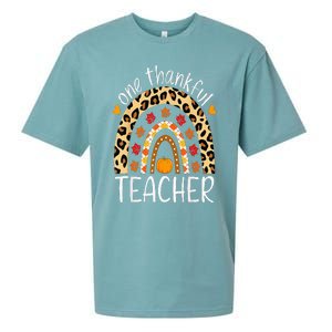 One Thankful Teacher Thanksgiving Rainbow Leopard Fall Sueded Cloud Jersey T-Shirt