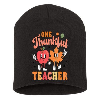 One Thankful Teacher Fall Leaves Thanksgiving Short Acrylic Beanie