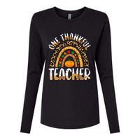 One Thankful Teacher Cute Thanksgiving Rainbow Leopard Fall Womens Cotton Relaxed Long Sleeve T-Shirt