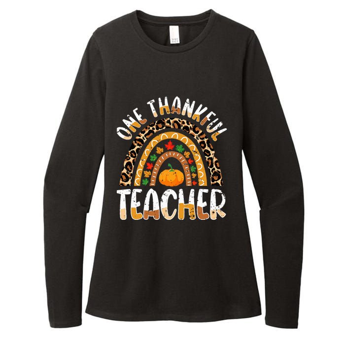 One Thankful Teacher Cute Thanksgiving Rainbow Leopard Fall Womens CVC Long Sleeve Shirt