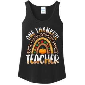 One Thankful Teacher Cute Thanksgiving Rainbow Leopard Fall Ladies Essential Tank