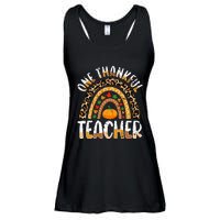 One Thankful Teacher Cute Thanksgiving Rainbow Leopard Fall Ladies Essential Flowy Tank