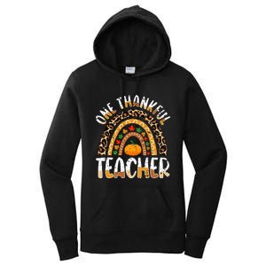 One Thankful Teacher Cute Thanksgiving Rainbow Leopard Fall Women's Pullover Hoodie