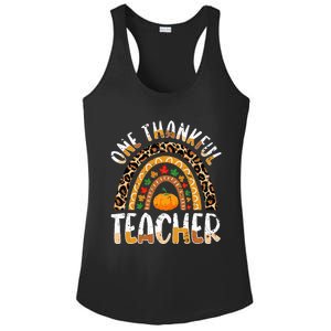 One Thankful Teacher Cute Thanksgiving Rainbow Leopard Fall Ladies PosiCharge Competitor Racerback Tank