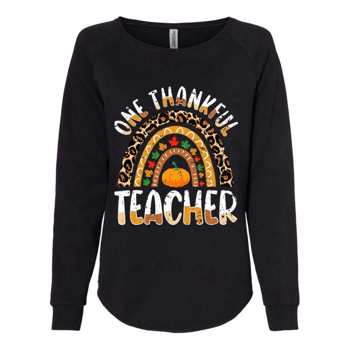 One Thankful Teacher Cute Thanksgiving Rainbow Leopard Fall Womens California Wash Sweatshirt