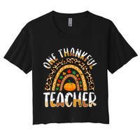 One Thankful Teacher Cute Thanksgiving Rainbow Leopard Fall Women's Crop Top Tee