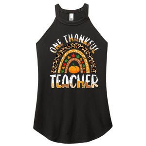 One Thankful Teacher Cute Thanksgiving Rainbow Leopard Fall Women's Perfect Tri Rocker Tank