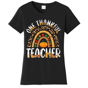 One Thankful Teacher Cute Thanksgiving Rainbow Leopard Fall Women's T-Shirt