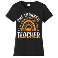 One Thankful Teacher Cute Thanksgiving Rainbow Leopard Fall Women's T-Shirt