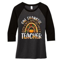 One Thankful Teacher Cute Thanksgiving Rainbow Leopard Fall Women's Tri-Blend 3/4-Sleeve Raglan Shirt