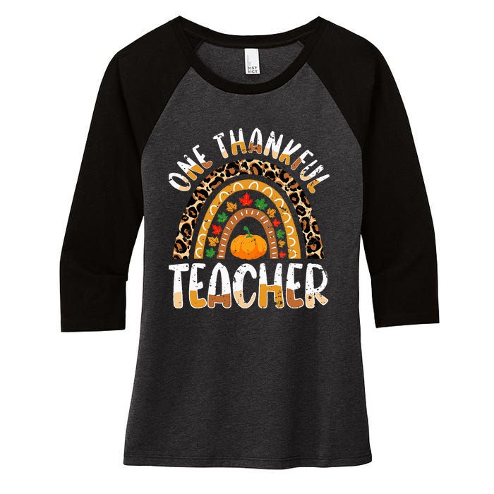 One Thankful Teacher Cute Thanksgiving Rainbow Leopard Fall Women's Tri-Blend 3/4-Sleeve Raglan Shirt