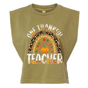 One Thankful Teacher Cute Thanksgiving Rainbow Leopard Fall Garment-Dyed Women's Muscle Tee