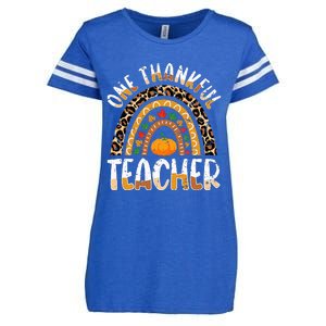 One Thankful Teacher Cute Thanksgiving Rainbow Leopard Fall Enza Ladies Jersey Football T-Shirt