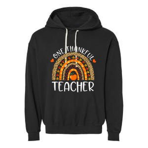 One Thankful Teacher Thanksgiving Rainbow Leopard Fall Funny Garment-Dyed Fleece Hoodie