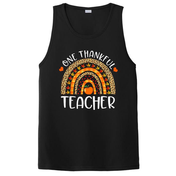 One Thankful Teacher Thanksgiving Rainbow Leopard Fall Funny PosiCharge Competitor Tank