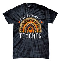 One Thankful Teacher Thanksgiving Rainbow Leopard Fall Funny Tie-Dye T-Shirt