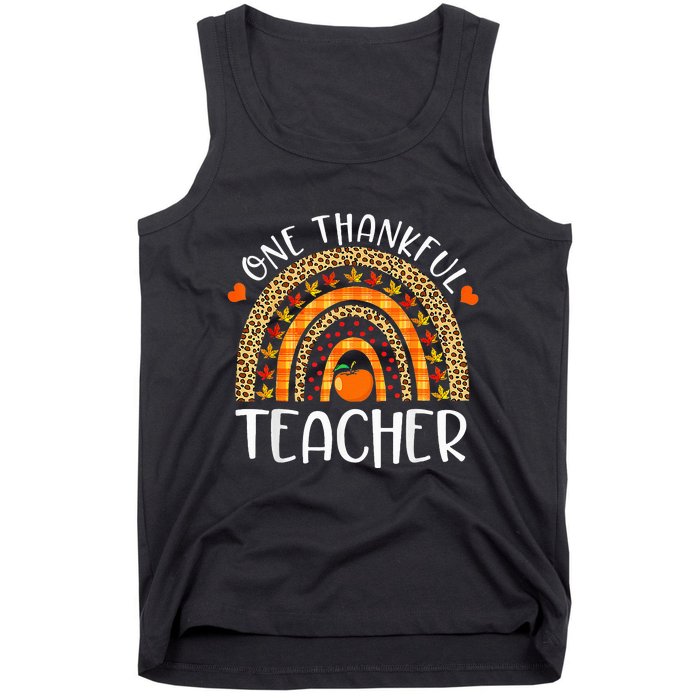 One Thankful Teacher Thanksgiving Rainbow Leopard Fall Funny Tank Top