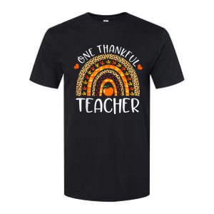 One Thankful Teacher Thanksgiving Rainbow Leopard Fall Funny Softstyle CVC T-Shirt