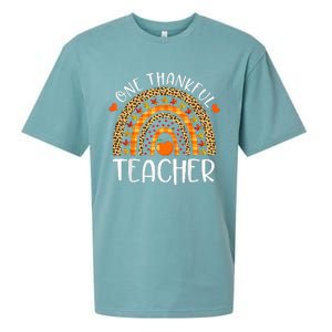 One Thankful Teacher Thanksgiving Rainbow Leopard Fall Funny Sueded Cloud Jersey T-Shirt