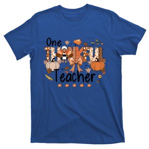 One Thankful Teacher Funny Turkey Pumpkin Thanksgiving Gift T-Shirt