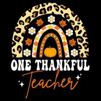 One Thankful Teacher Thanksgiving Rainbow Leopard Fall Flexfit Unipanel Trucker Cap